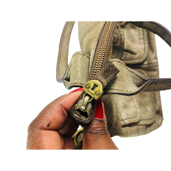 fossil suede gold metallic explorer crossbody hobo tote and coin change purse - Picture 10 of 12